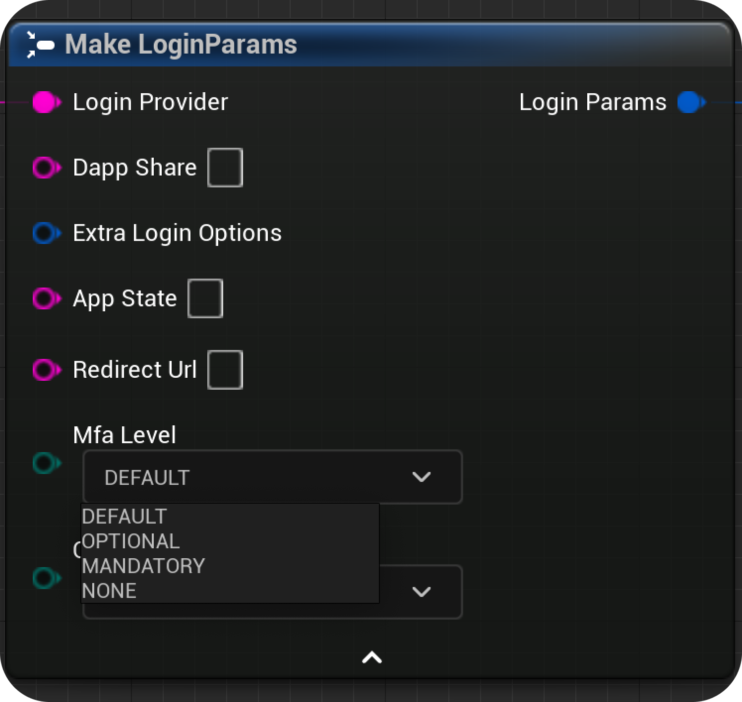 Unreal Blueprint MFA Options